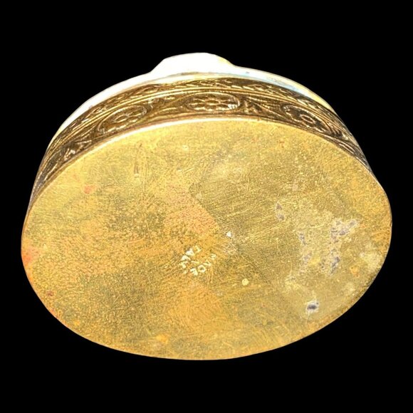 Antique Gold-Tone Brass Trinket Box With Turquoise Accents & Floral Design - Picture 8 of 9